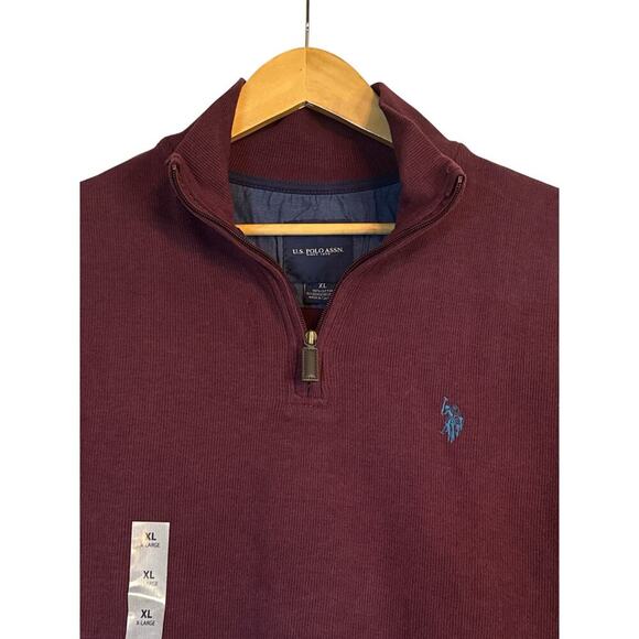 U.S. Polo Assn. Men's Quarter Zip Flatback Pullover Sweater Size XL Burgundy NWT - Picture 5 of 9
